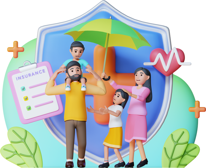 happy  gets life protection insurance, 3d character illustration